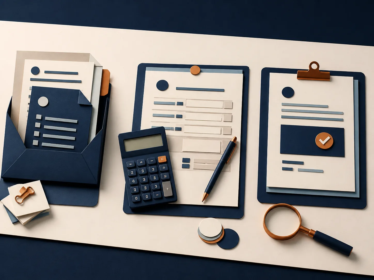 Three-stage tax planning workflow from documents to calculation and review